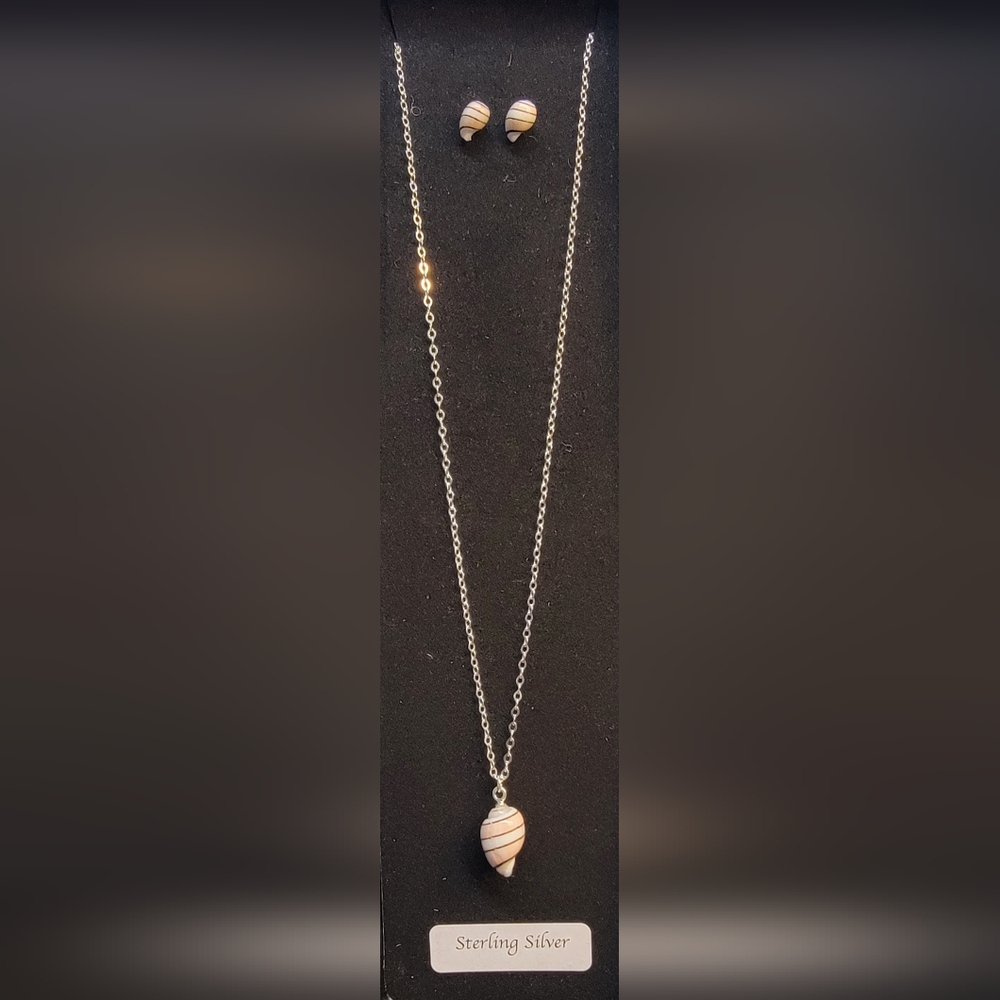 SS 925 Hawaii Hawaiian RARE Pink Striped Bubble Shell Necklace & Earrings Set